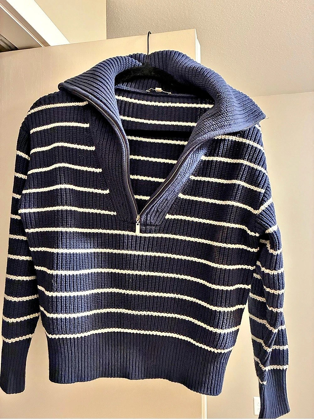 Z Supply Striped Half-Zip Sweater Blue & Cream